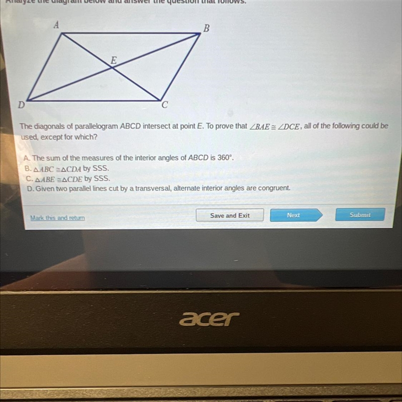 The diagonals of parallelogram ABCD intersect at point E. To prove that-example-1