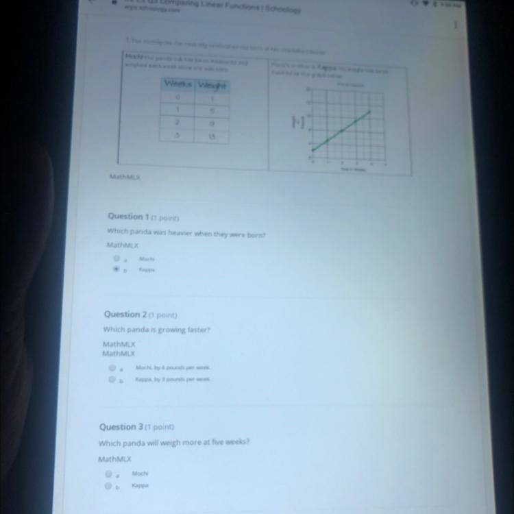 MathMLXQuestion 1 (1 point)Which pandawas heavier when they were born?MathMLXMoc-example-1