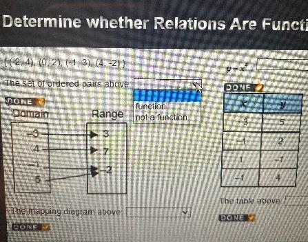 Determine whether Relations Are Functions{(-2, 4), (0, 2), (-1, 3), (4, -2)}y=x&quot-example-1