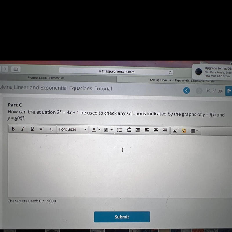 Part CHow can the equation 3* = 4x + 1 be used to check any solutions indicated by-example-1