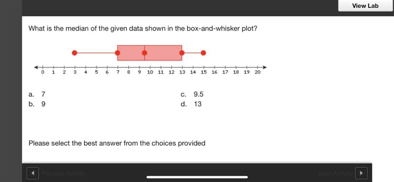 What is the median of the given data shown in the box-and-whisker plot?A box-and-whisker-example-1