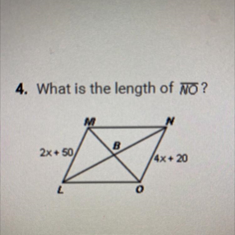 4. What is the length of NO?N2x + 50/4x + 20-example-1