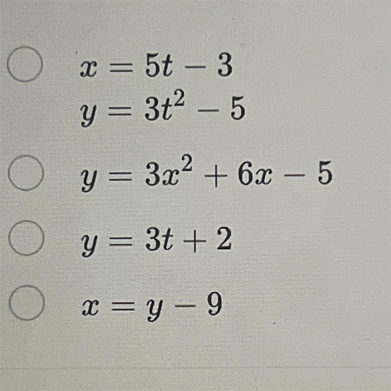 Which of the following is a parametric equation?-example-1