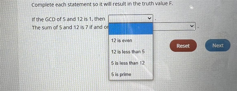 Complete each statement so it will result in the truth value F.-example-1