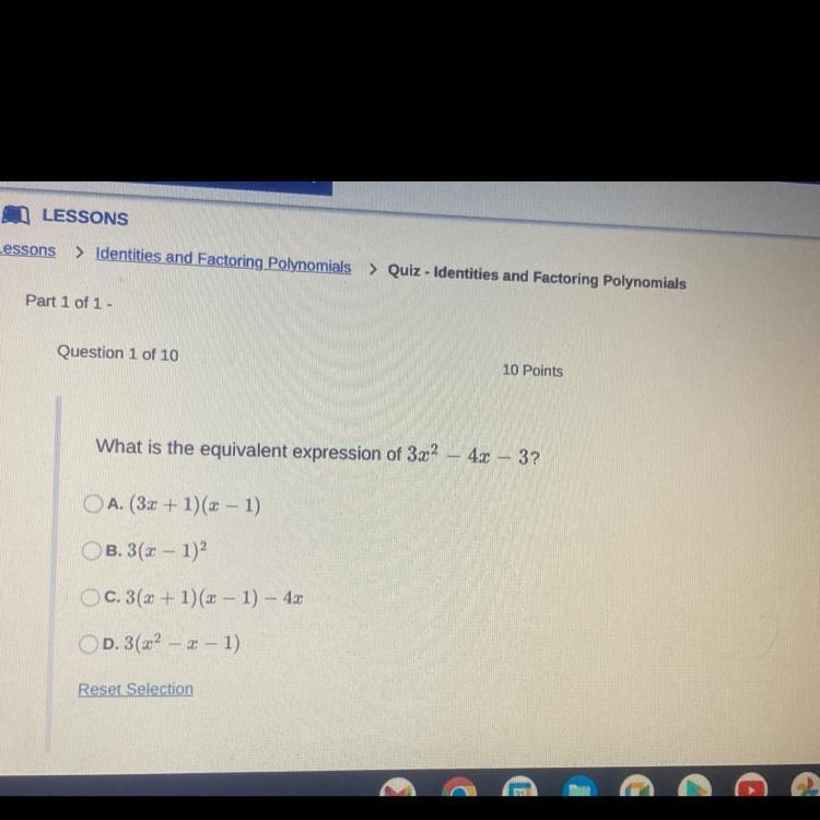 What is the equivalent expression of 3x^2-4x-3-example-1