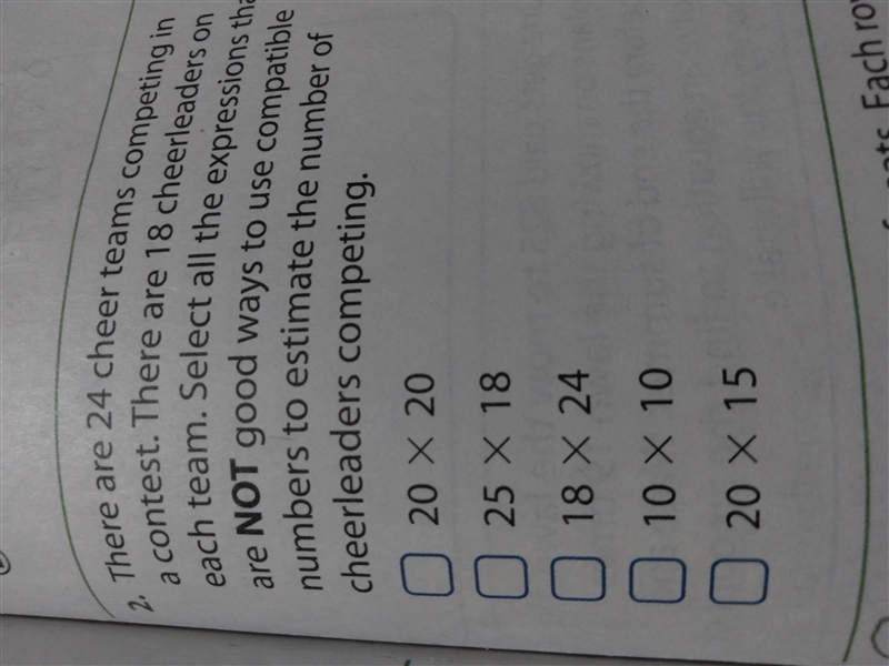 24 cheer teams competingin each team. Select all the expressions that NOT good ways-example-1