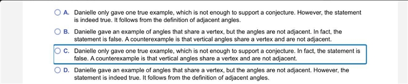 1.4.8Danielle tests the following conjecture.If two angles share a common vertex, then-example-2