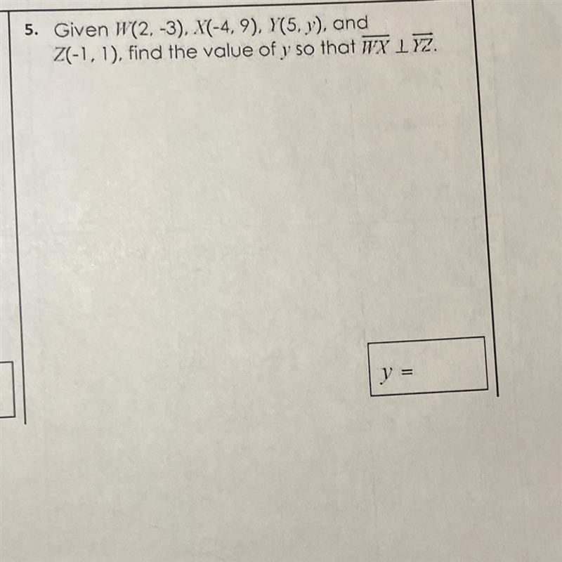 Find the value of y so that WX is perpendicular to YZ-example-1