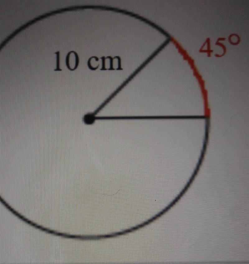 What is the length of the arc shown in red ?The length of the arc is _ Cm (Simplify-example-1