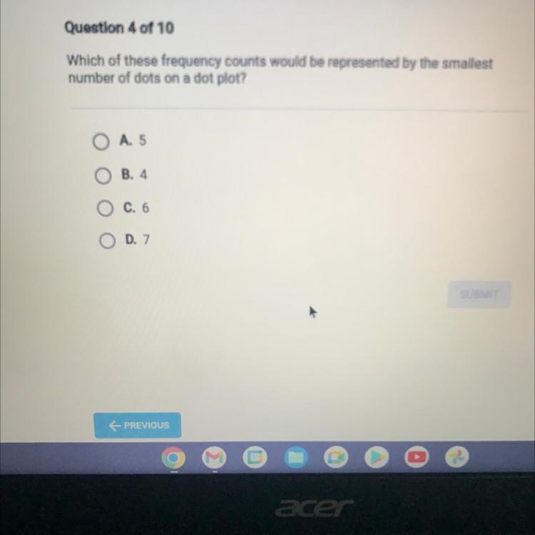 Question 4 of 10Which of these frequency counts would be represented by the smallestnumber-example-1