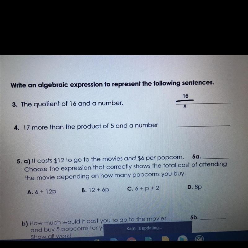 I need help write an algebraic expression to represent the following sentences.NUMBER-example-1