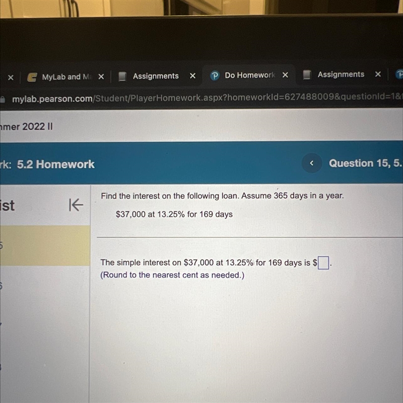 Find the interest on the following loan Assume 365 days a yearThe simple interest-example-1