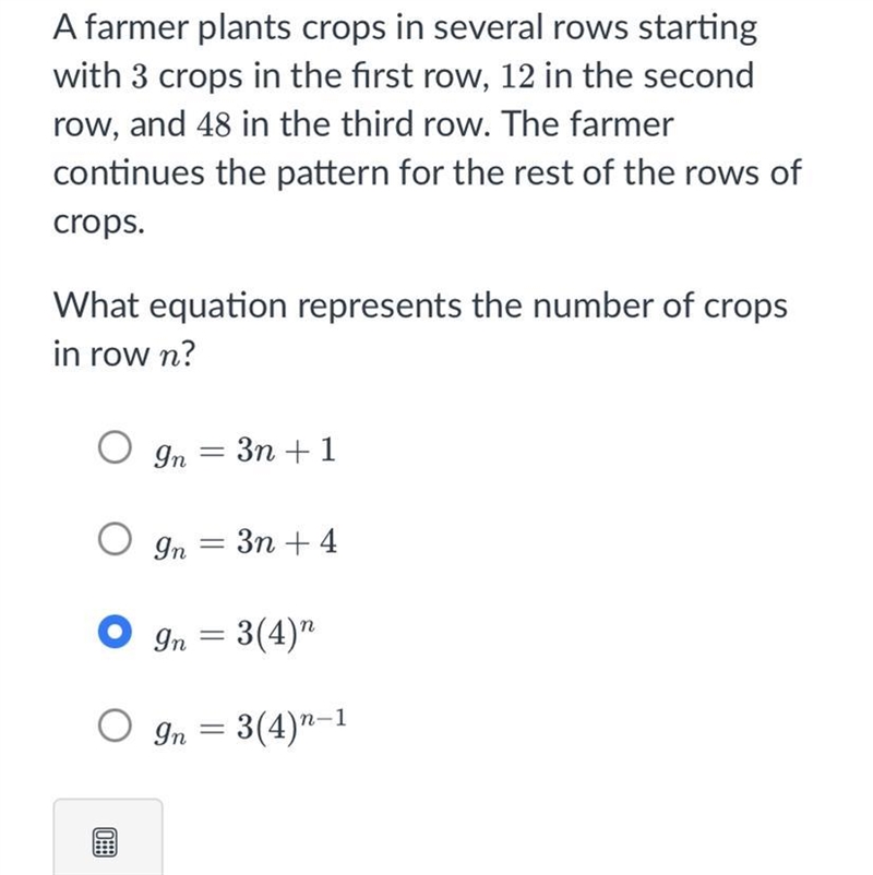 Which equation represents the number of crops in row n?-example-1