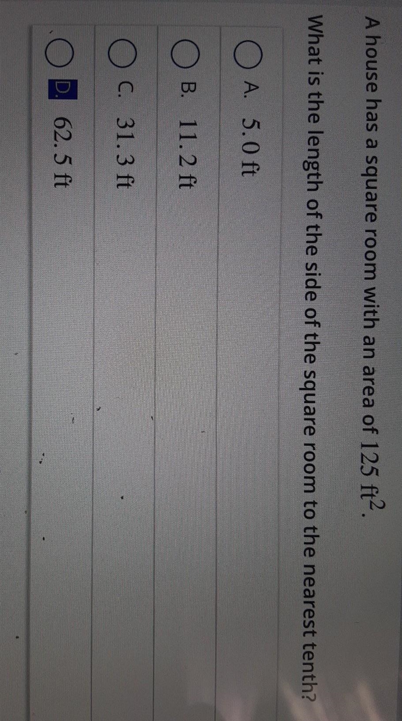 A house has square room with an area of ...What is the length of the side of the square-example-1