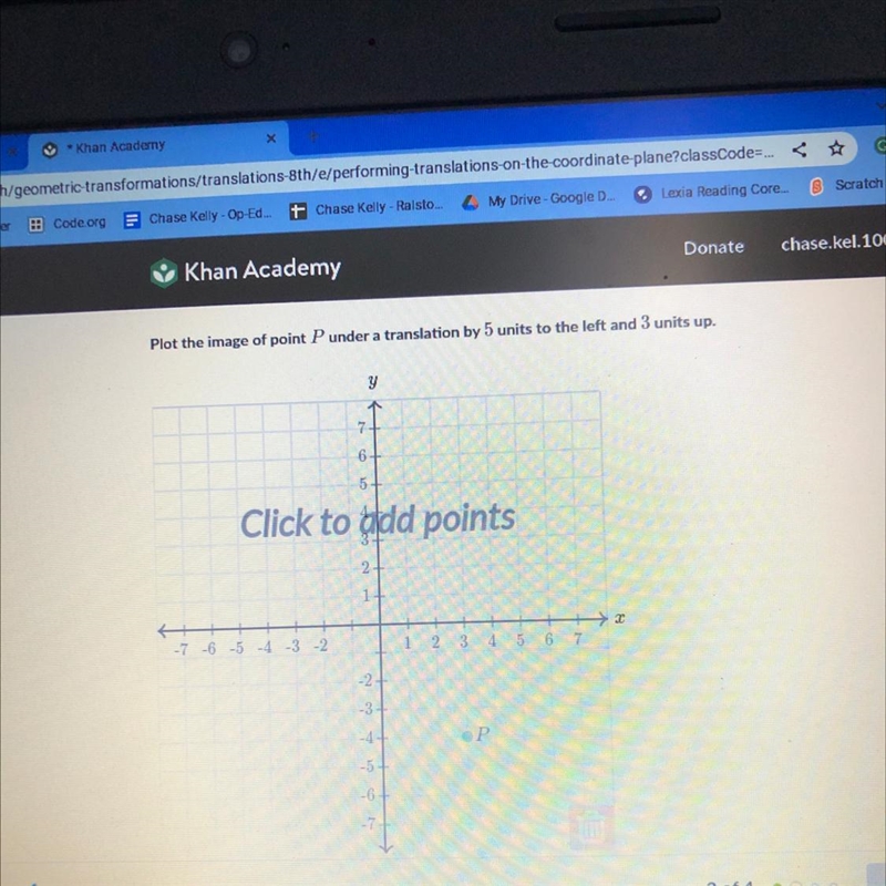 Plot the image of point P under a translation by 5 units to the left and 3 units up-example-1