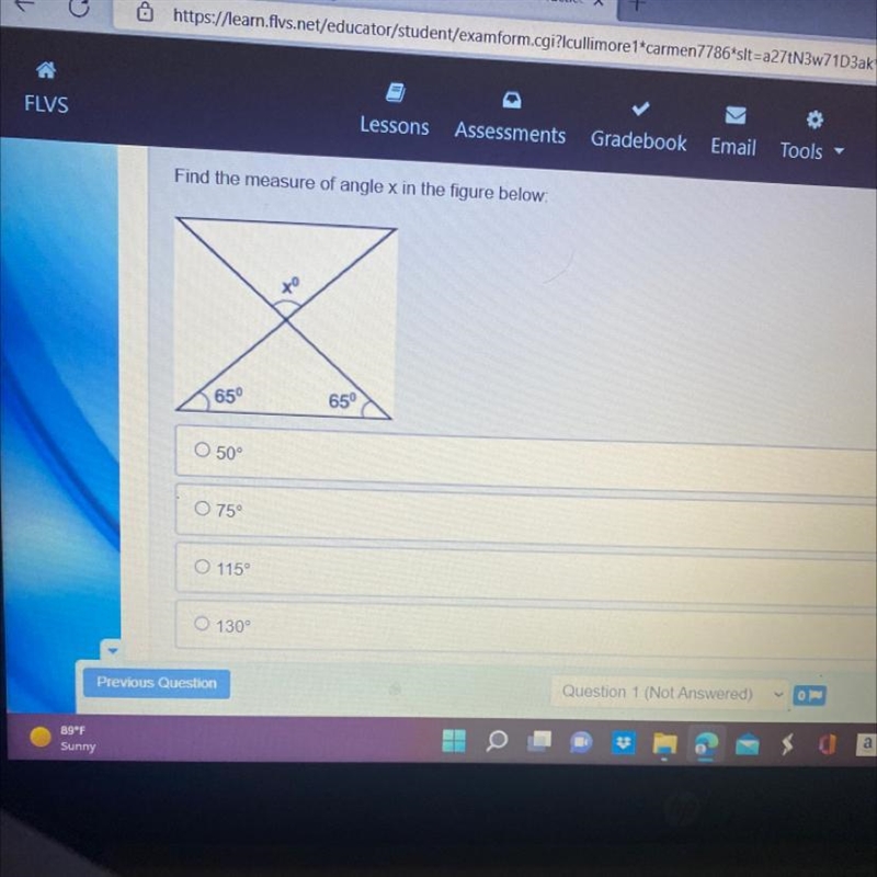 Find the measure of angle x in the figure below:65⁰to65⁰-example-1