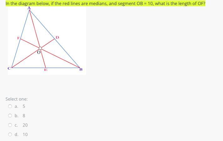 In the diagram below, if the red lines are medians, and segment OB = 10, what is the-example-1