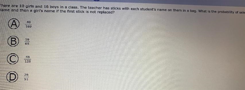 There are 10 girls and 16 boys in a class. The teacher has sticks with each student-example-1