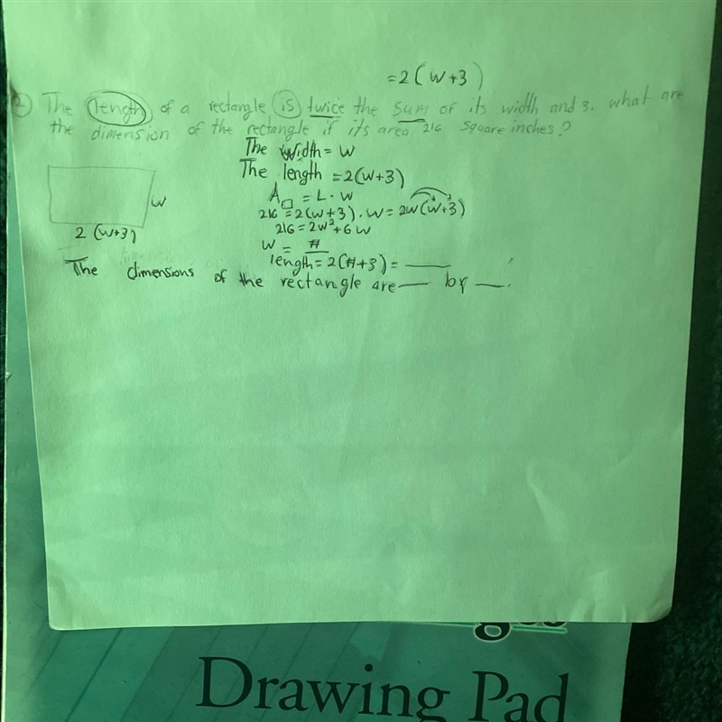 The length is twice the sum of its width 3. What are the dimension of the rectangle-example-1