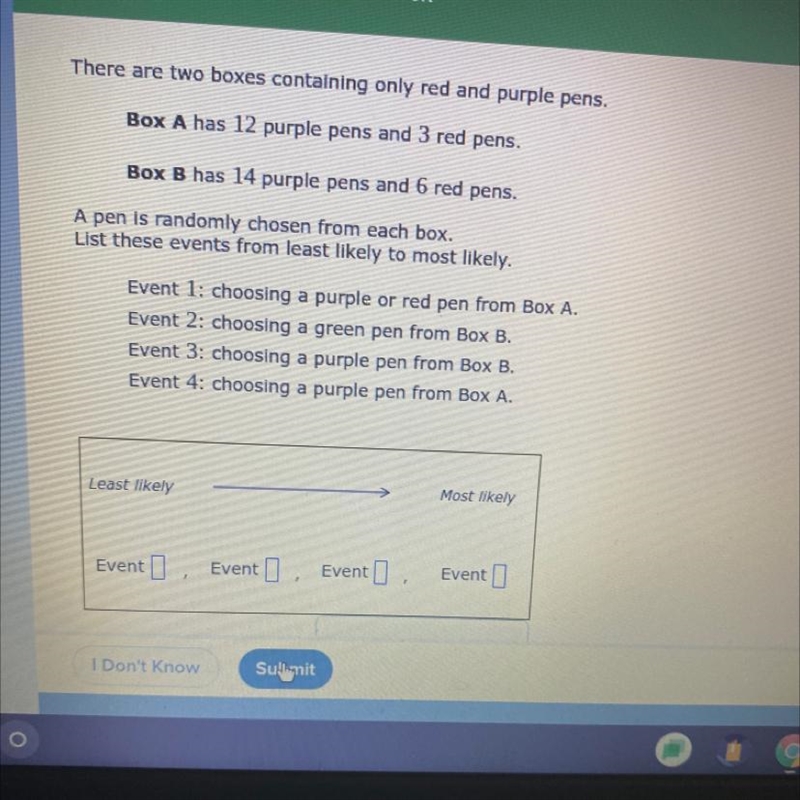 There are two boxes containing only red and purple pens.Box A has 12 purple pens and-example-1