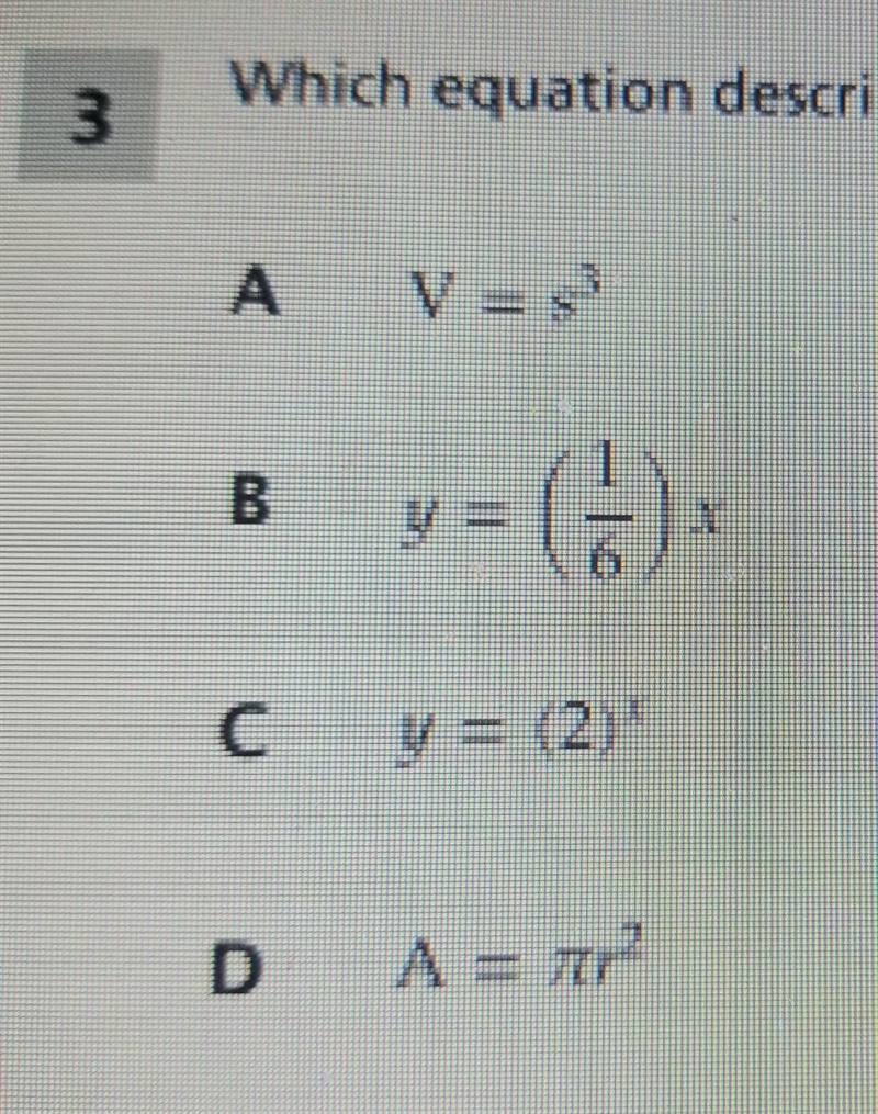 Which equation describes a linear function? (Step by step explanation, please)-example-1