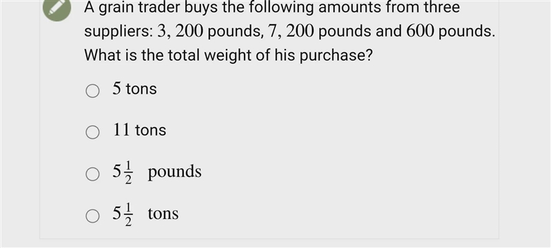 a grain Trader buys the following amounts from tjree suppliers , 3200 lbs 7200 lbs-example-1