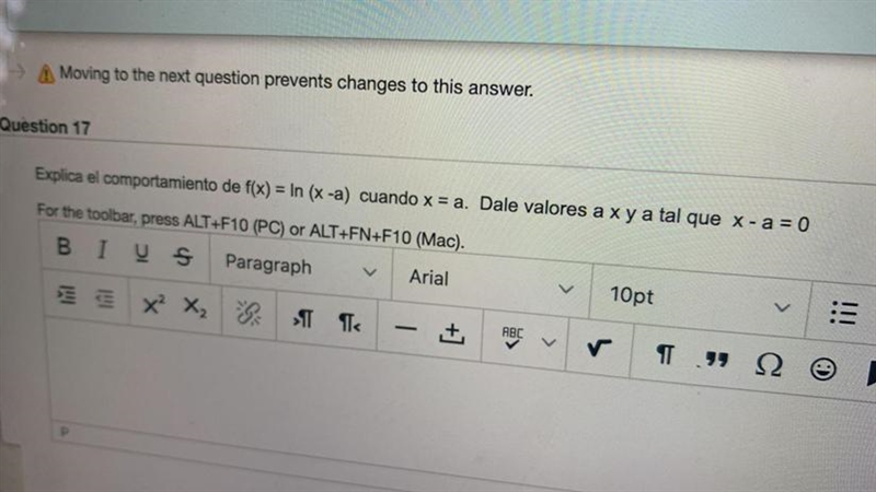 Translation:Explain the behavior of f(x)= ln (x-a) when x=a. Give values to x and-example-1