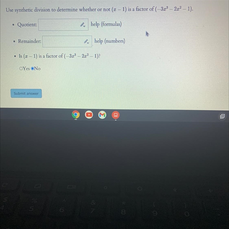 Use synthetic division to determine whether or not (x - 1) is a factor of (-3.23 – 2x-example-1