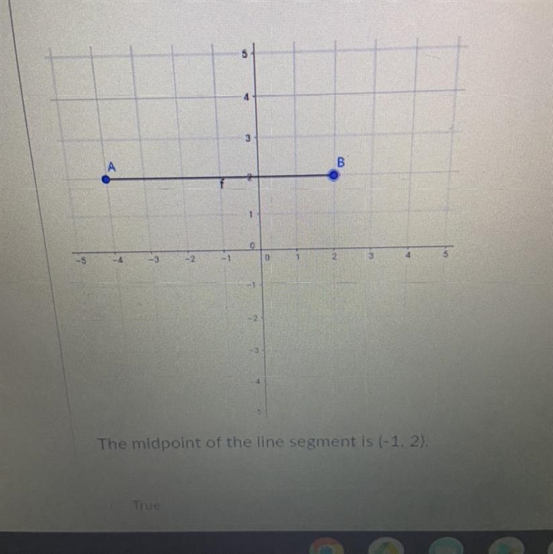 The midpoint of the line segment is (-1, 2).True or False-example-1