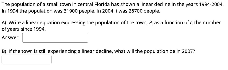 The population of a small town in central Florida has shown a linear decline in the-example-1