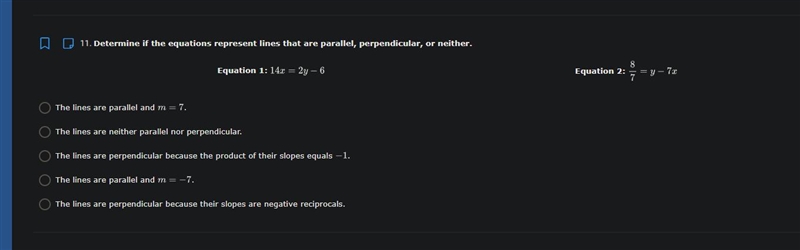 Determine if the equations represent lines that are parallel, perpendicular, or neither-example-1