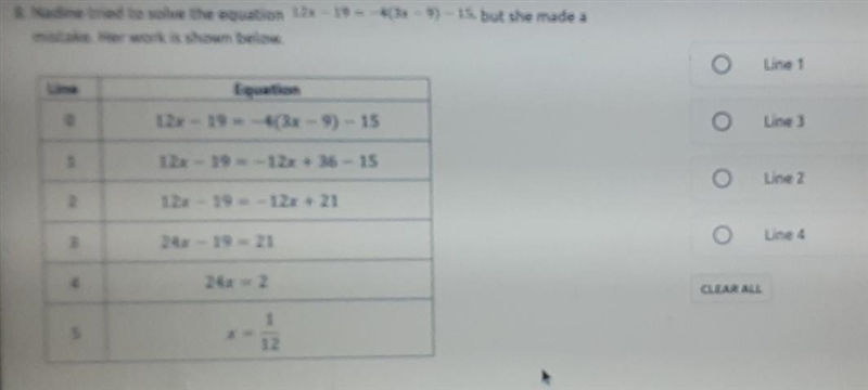 Nadine tried to solve the equation 12x - 19 equals -4 (3 x - 9) - 15 but made a mistake-example-2