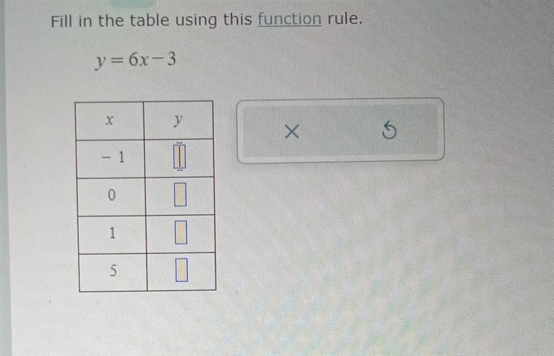 Fill in the table using the function rule y= 6x-3​-example-1