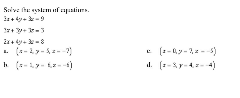 Solve the system of equations. 3x + 48 + 32 = 9 3x+3y +32=3 2x + 4y + 32 = 8-example-1