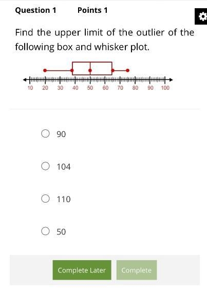 Find the upper limit of the outlier of the following box and whisker plot.-example-1