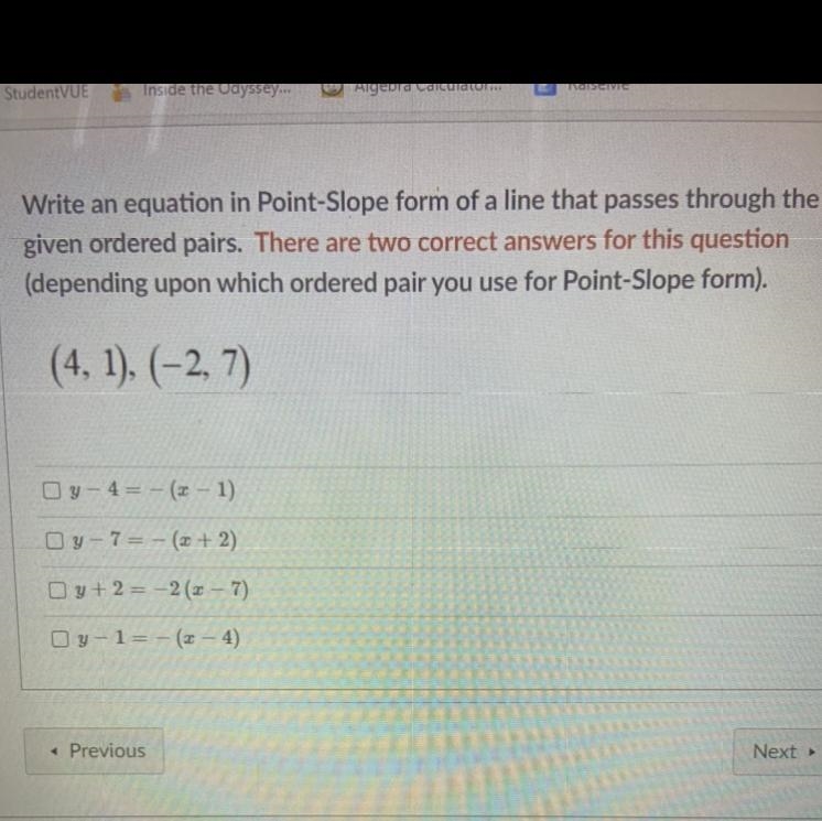 Write an equation and point slope for the line that passes through the giving order-example-1