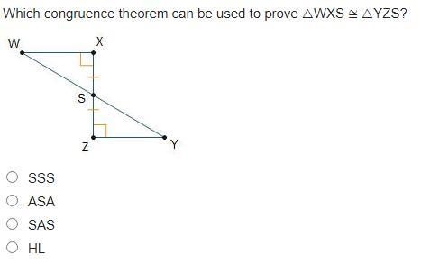 Which congruence theorem can be used to prove △WXS ≅ △YZS? Triangles W X S and Y Z-example-1