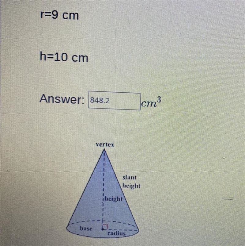 Find the volume of the following shape. Round to the tenths place.-example-1