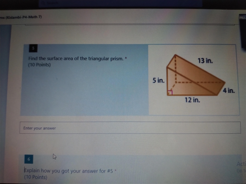 Find the surface area of the triangular prism. 13 in. 5 in. 4 in. 12 in.-example-1