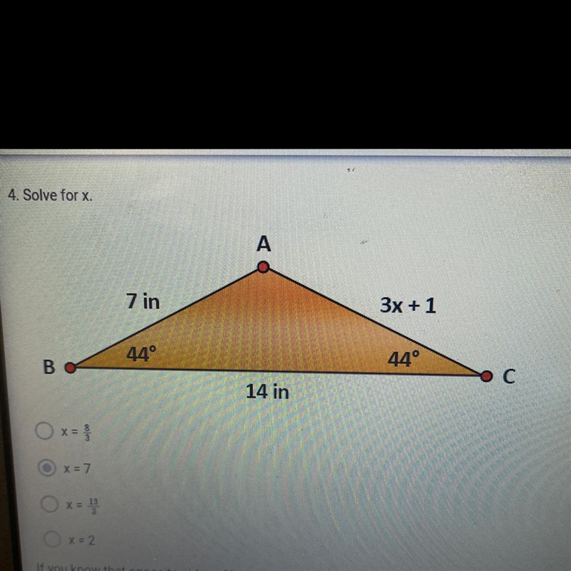 Solve for X A. x = 8/3B. x = 7 C. 13/3D. x = 2-example-1