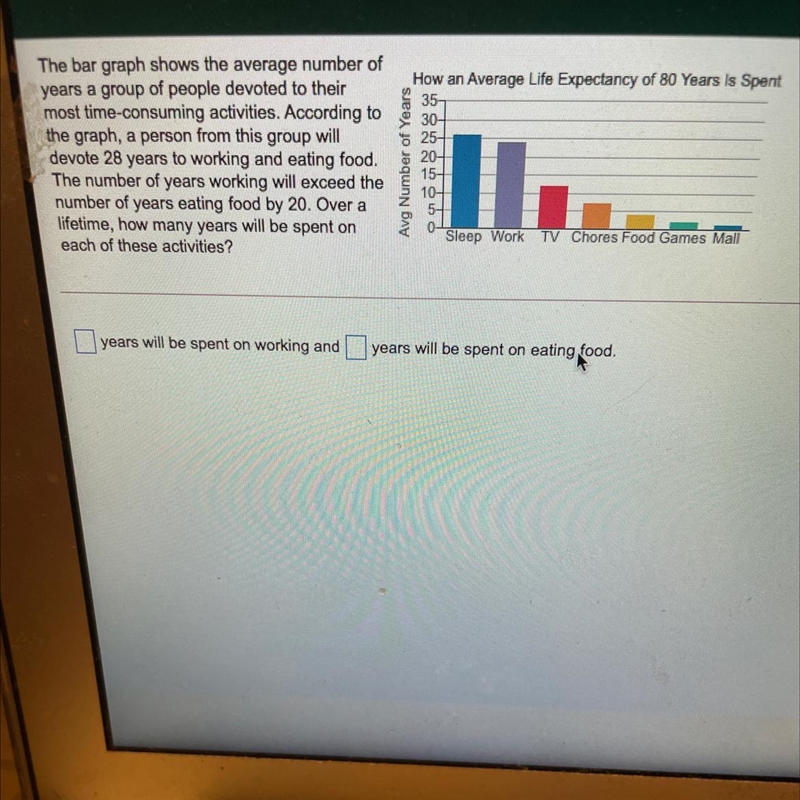 ____years will be spent on working and ___years will be spent on eating food-example-1