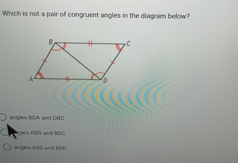 Which is not a pair of congruent angles in the diagram below? ​-example-1