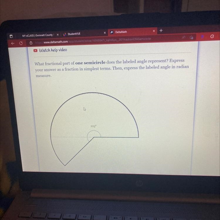 What fractional part of one semicircle does the label angel represent? Express your-example-1