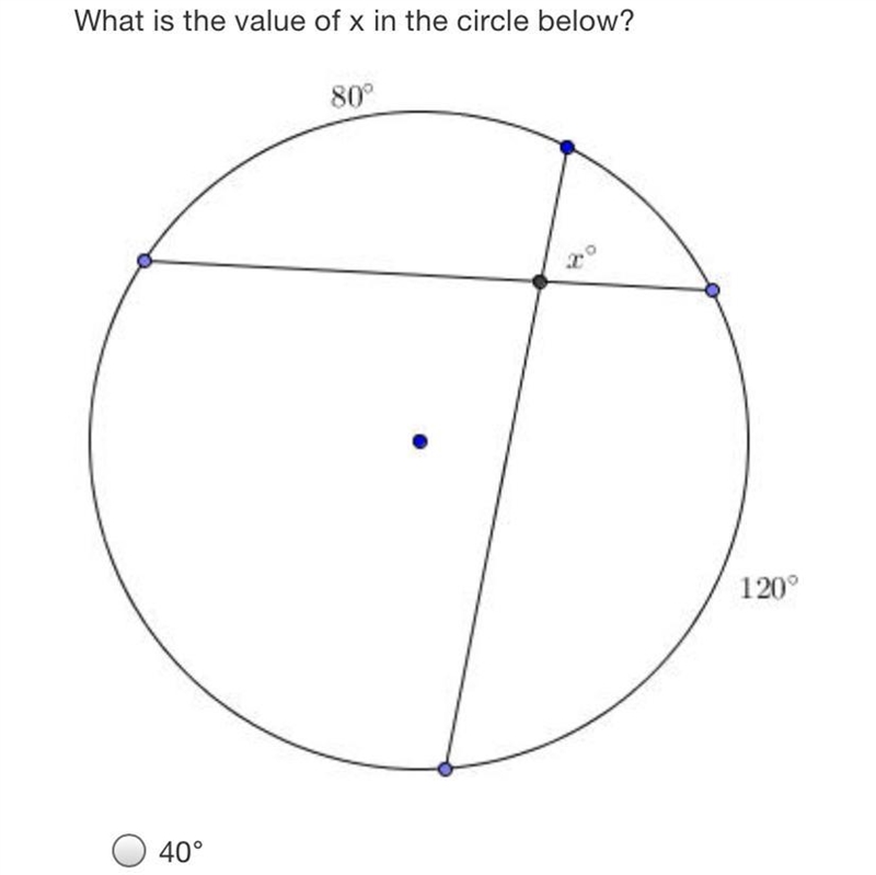 What is the value of x in the circle below?80°2°.120°40°80°100°120°-example-1