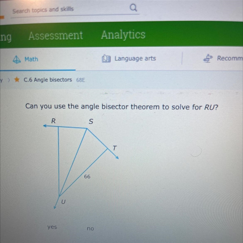 Can you use the angle bisector theorem to solve for RU?-example-1