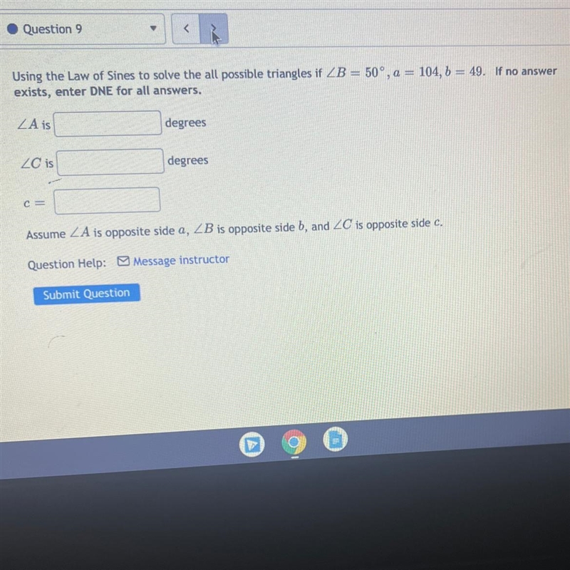 DUE BEFORE 11 PM USING THE LAW OF SINES SOLVE-example-1