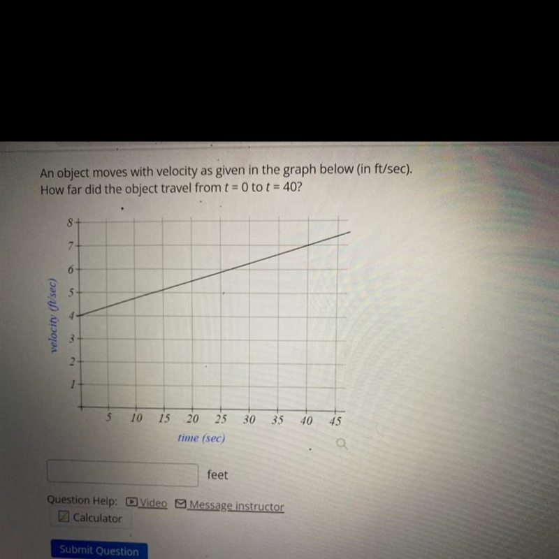 An object moves with velocity as given in the graph below (in ft/sec) How far did-example-1