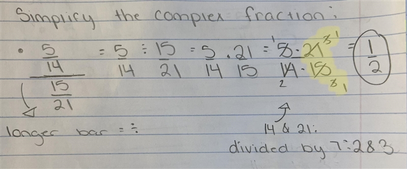 Simplifying complex fractions: Where does the 3 in 21 and 15 come from? I understand-example-1