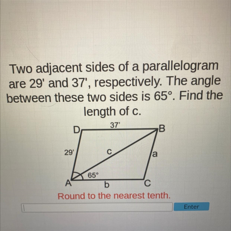 TRIGONOMETRY Find the length of c round to the nearest tenth-example-1