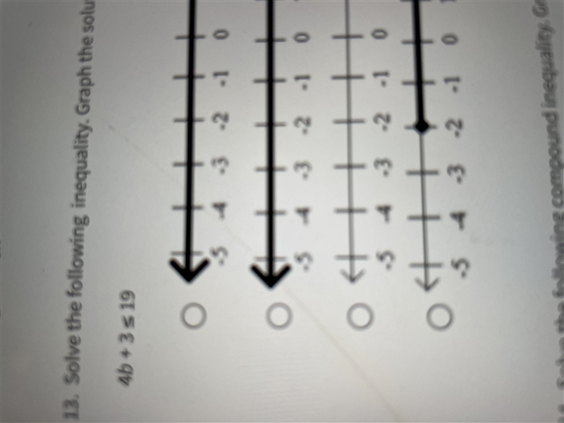 Solve the following inequalities graph the solution 4B +3 < 19-example-1